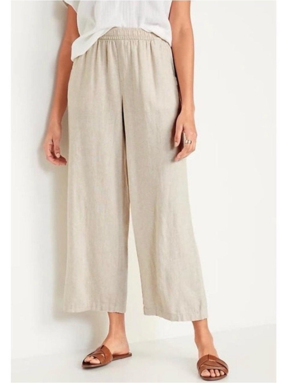 Old Navy Beige Wide-Leg cotton Gauze Crop Pants